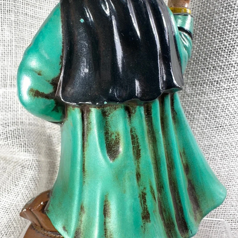 Vintage Hand Painted Leprechaun Figurine Irish Pot of Gold 8 Inch Germany Green